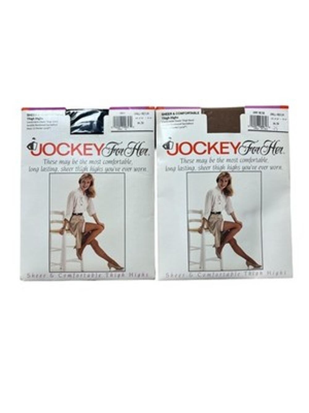 Vintage Jockey For Her Thigh Highs Womens M Navy Beige Sheer Style 1992 2 Pair